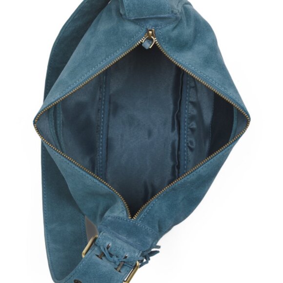MADE IN INDIA Suede Shoulder Bag In Denim Blue - NIP (SEALED) - Picture 3 of 5